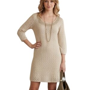 Lucky Brand Dress Retro Crochet Women XS 70s Layers Gold Crochet Fairy Y2K Boho